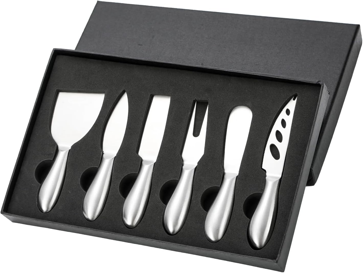 Cheese Knife Set β 6-Piece Stainless Steel Charcuterie Knives with Gift Box β Perfect for Cheese Boards, Cutting & Serving (Silver) Cheese Knife Set β 6-Piece Stainless Steel Charcuterie Knives with Gift Box β Perfect for Cheese Boards, Cutting & Serving (Silver)