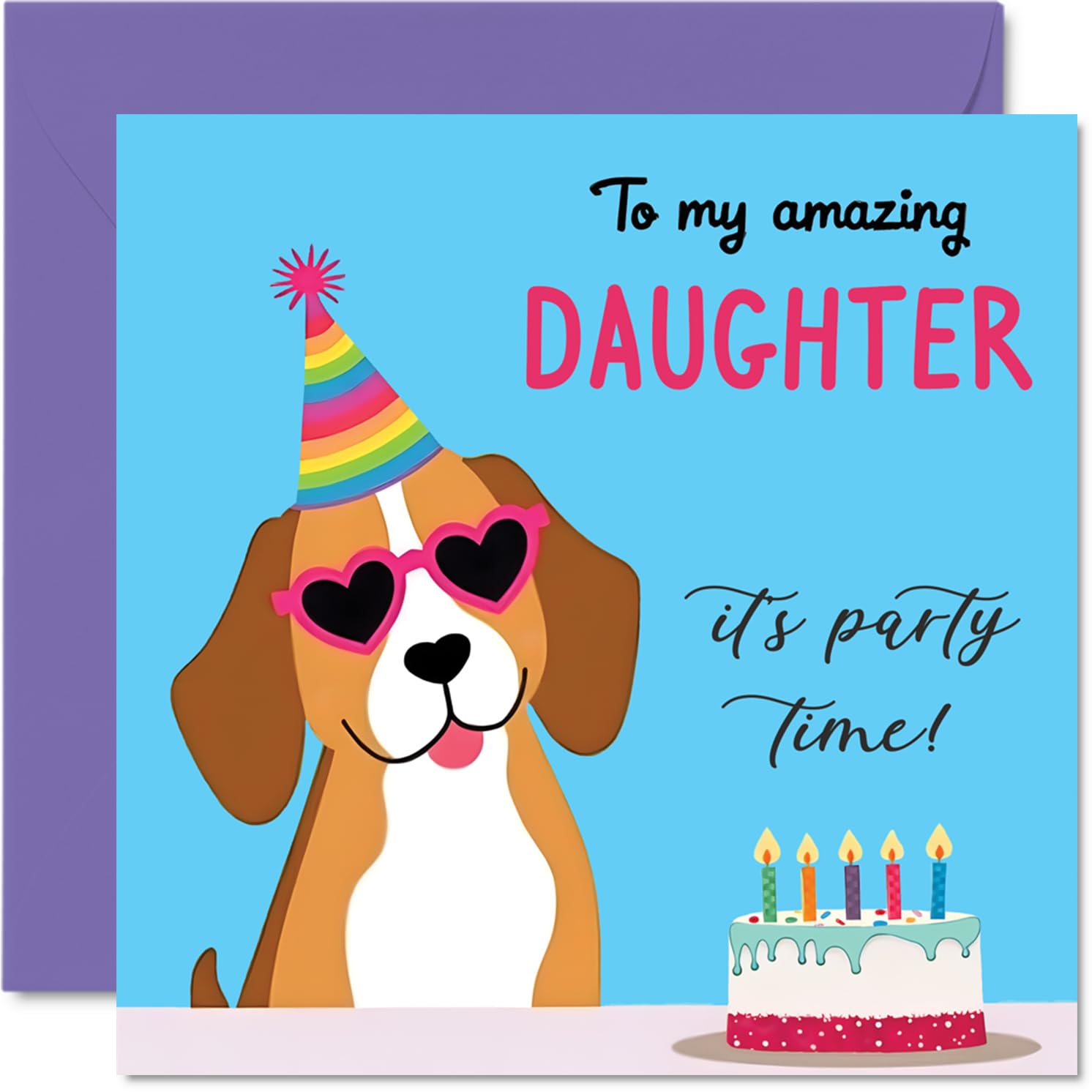 Daughter Birthday Card for Women - Doggy Party - Happy Birthday Card for Girls, 145mm Female Greeting Cards