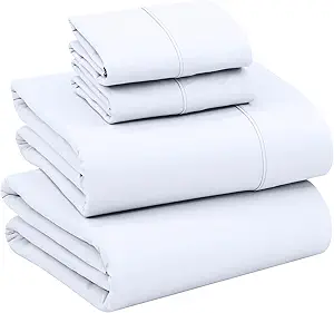 RUVANTI 100% Cotton Full Size Bed Sheets, 4 Pieces, Soft & Breathable Percale Weave Bedding, Deep Pocket 16", Hotel Standard, Crisp Cool Feel, Durable, Perfect Sheet Set Dyed, Bright White