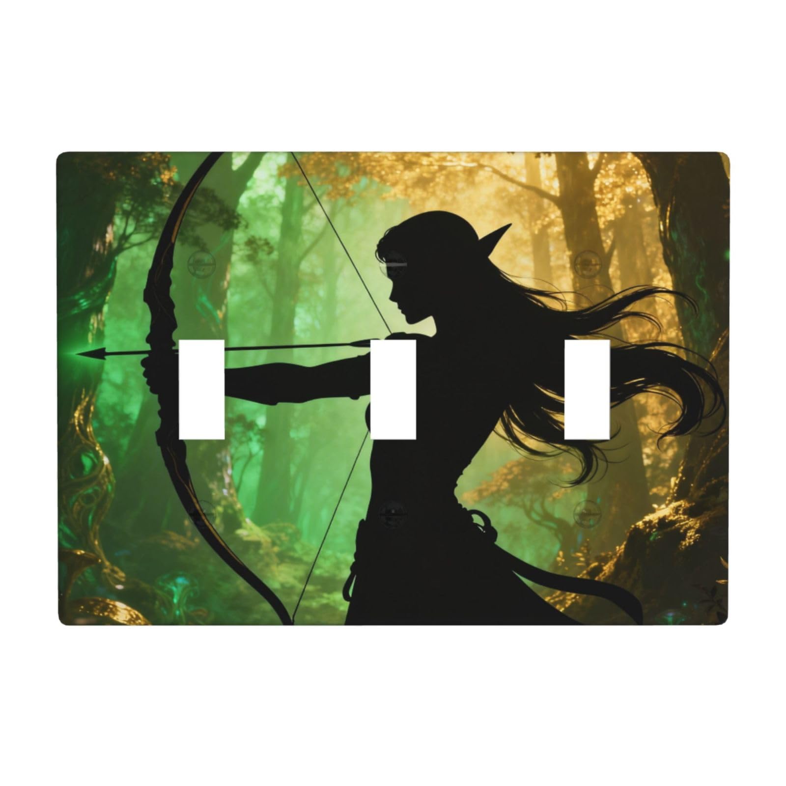 Elf Archer Bow 3 Gang Switch Plate Cover-Unbreakable Polycarbonate Wall Plate, Heat Resistant Toggle Switch Decor for Home