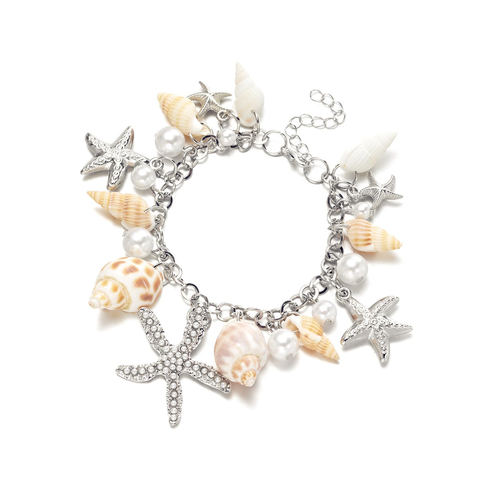 Pulseras de perlas de conchas de mar chapadas en oro con detalles hechos a mano de estilo bohemio 5