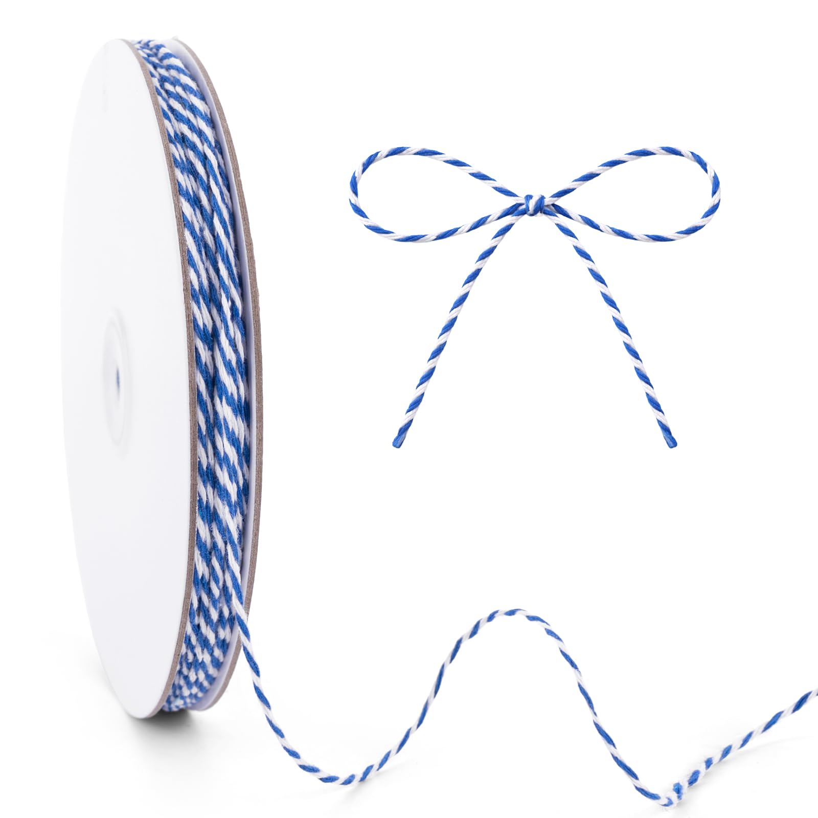 KINGLAKE Blue and White Cotton String, 2mm x 100m Christmas Bauble String for Gift Wrapping, Butchers Bakers Twine for Crafts, Xmas Decoration, Kitchen Cooking Meat, Graduation Presents