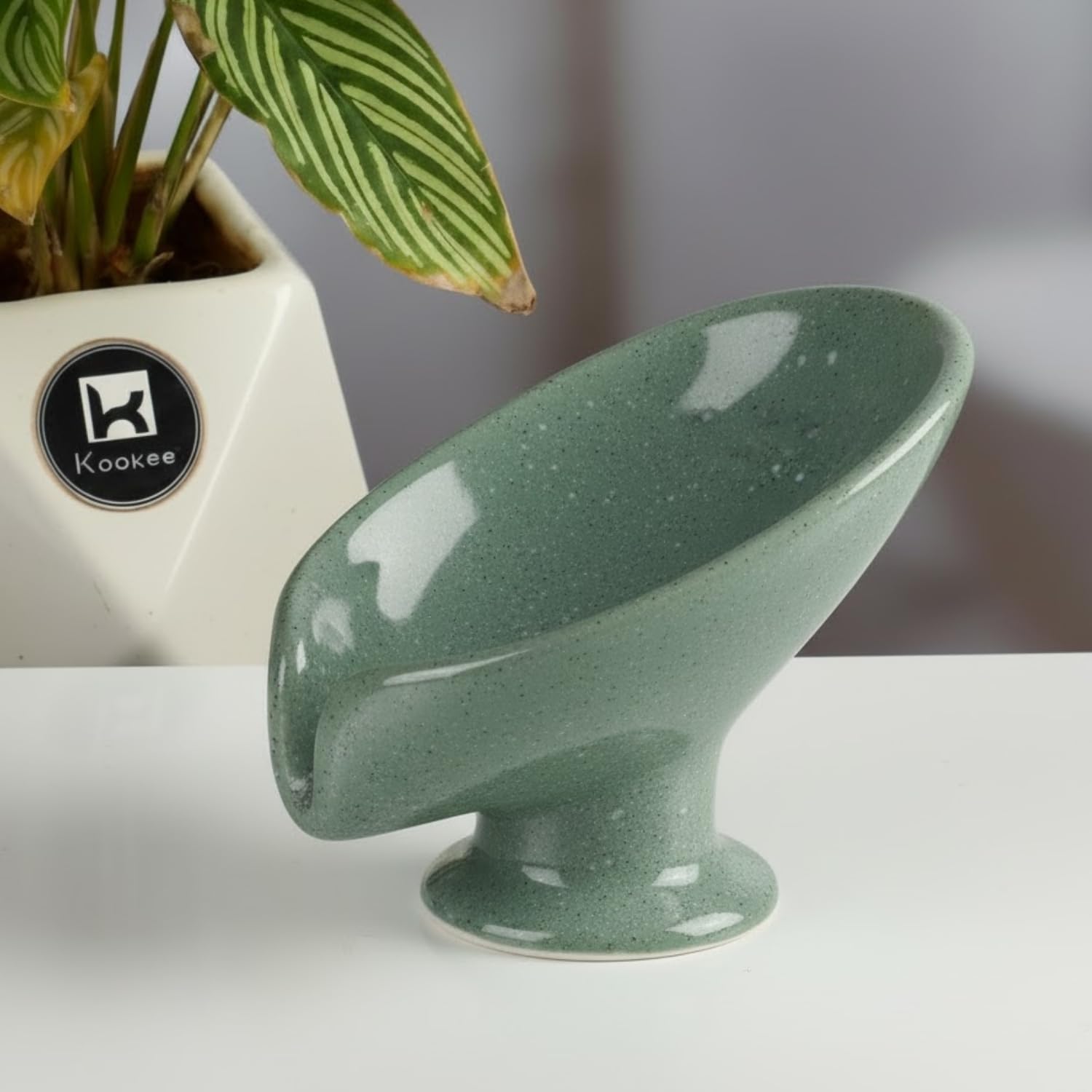 Kookee Ceramic Soap Holder Dish with Scrub, A Stylish and Practical Addition to Your Bathroom, Green (Set of 1) (12092) 1