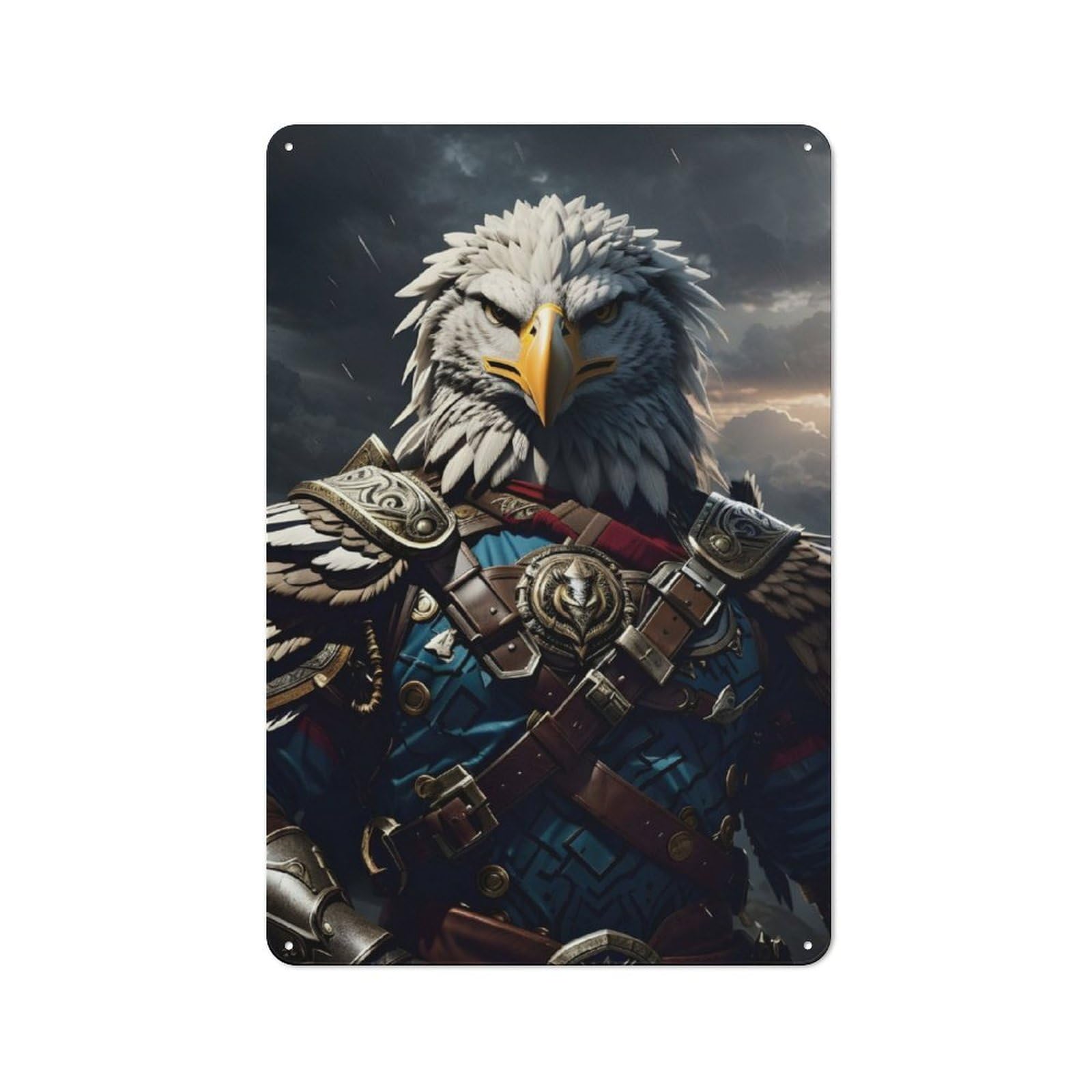 Junmoney Eagle Armor Fighting Rustic Metal Sign 30X20cm For Guest Room Or Hallway, Suited To Hallway Wall Decor Fans