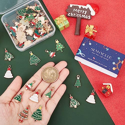 SUNNYCLUE 1 Box 52Pcs Christmas Tree Charms Green Enamel Charm Winter Xmas Trees Rhinestone Snow Assorted Cute Christmas for jewellery Making DIY Necklace Earrings Bracelets Craft - Image 3