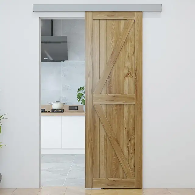 JUBEST 152cm Barn Door Hardware Kit - Low Clearance Silver Pocket Door Kit