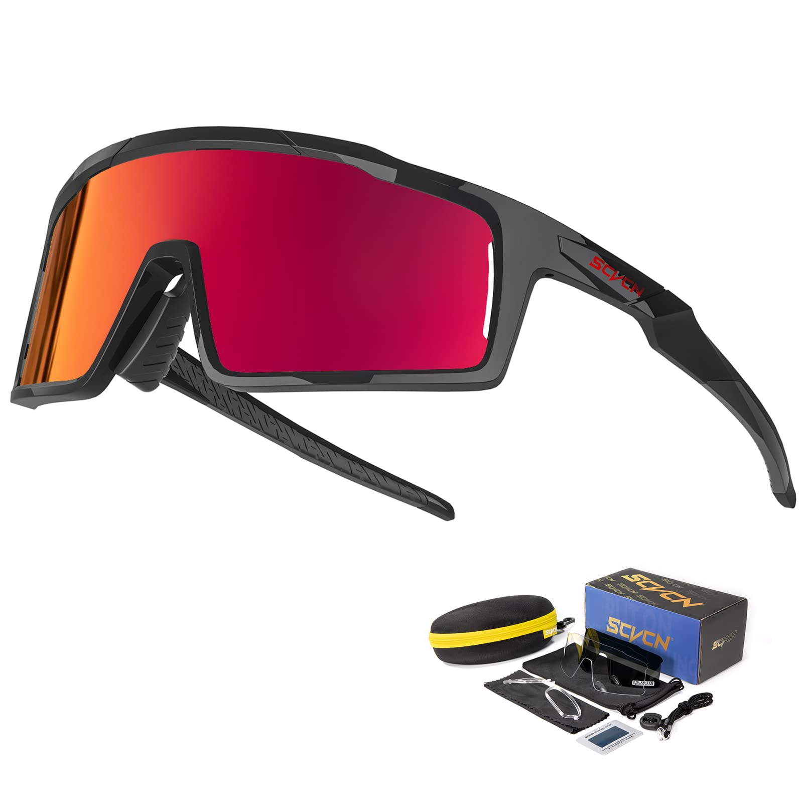 SCVCN Polarizadas Gafas de Ciclismo 3 Lentes Intercambiables Hombres Mujeres Correr Conducir