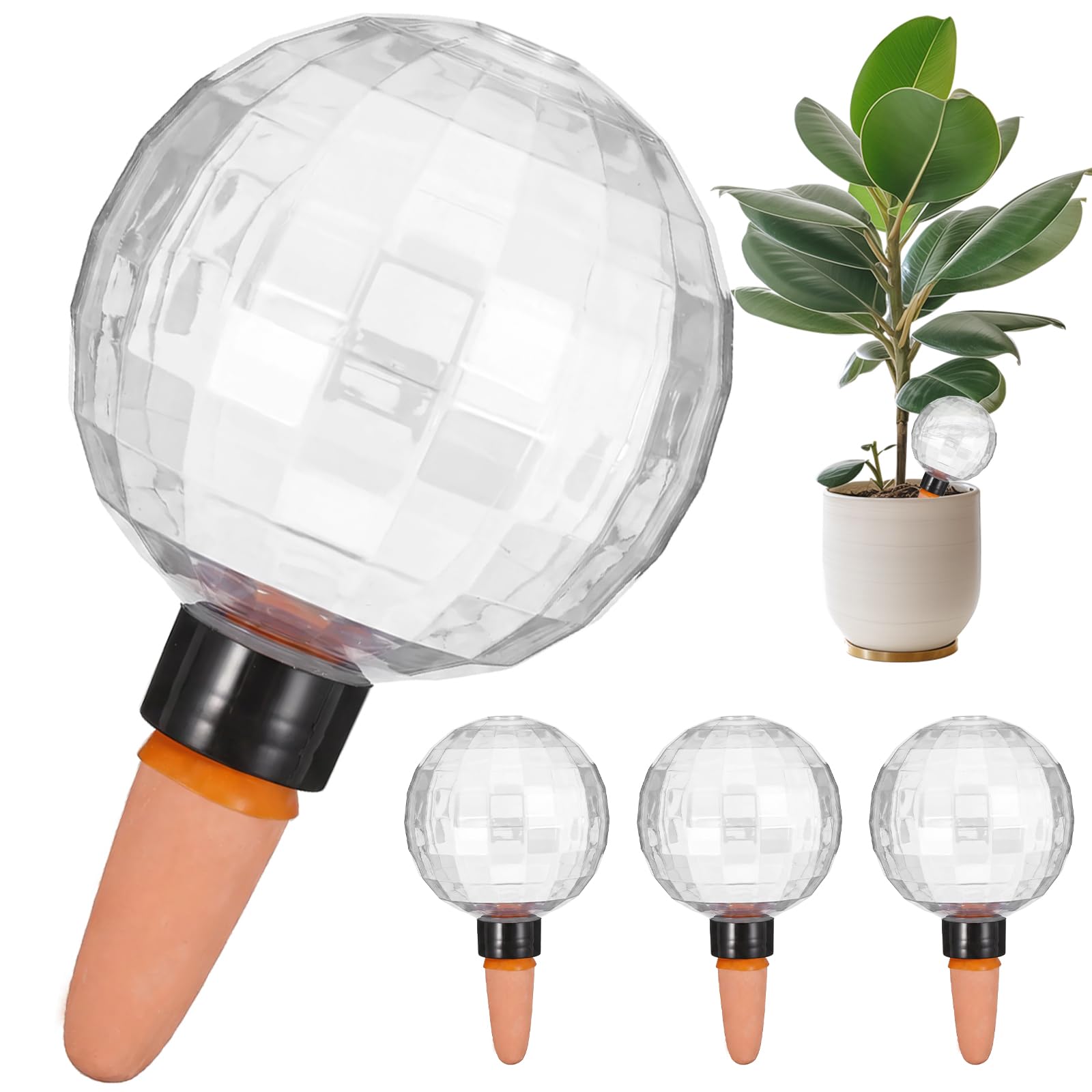 4Pcs Plant Watering Globes, with Terracotta Spikes, Slow Release, 500 ml Plastic Self Watering Plant System Spikes, for Indoor Outdoor Plants (500ml, Panel)