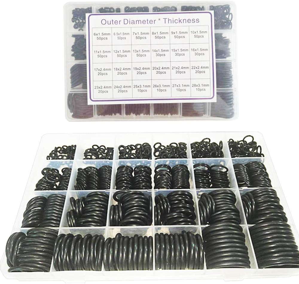 Rubber O-Ring Set - 740pcs, 24 Sizes, Black, NBR Material, O-ring Kit