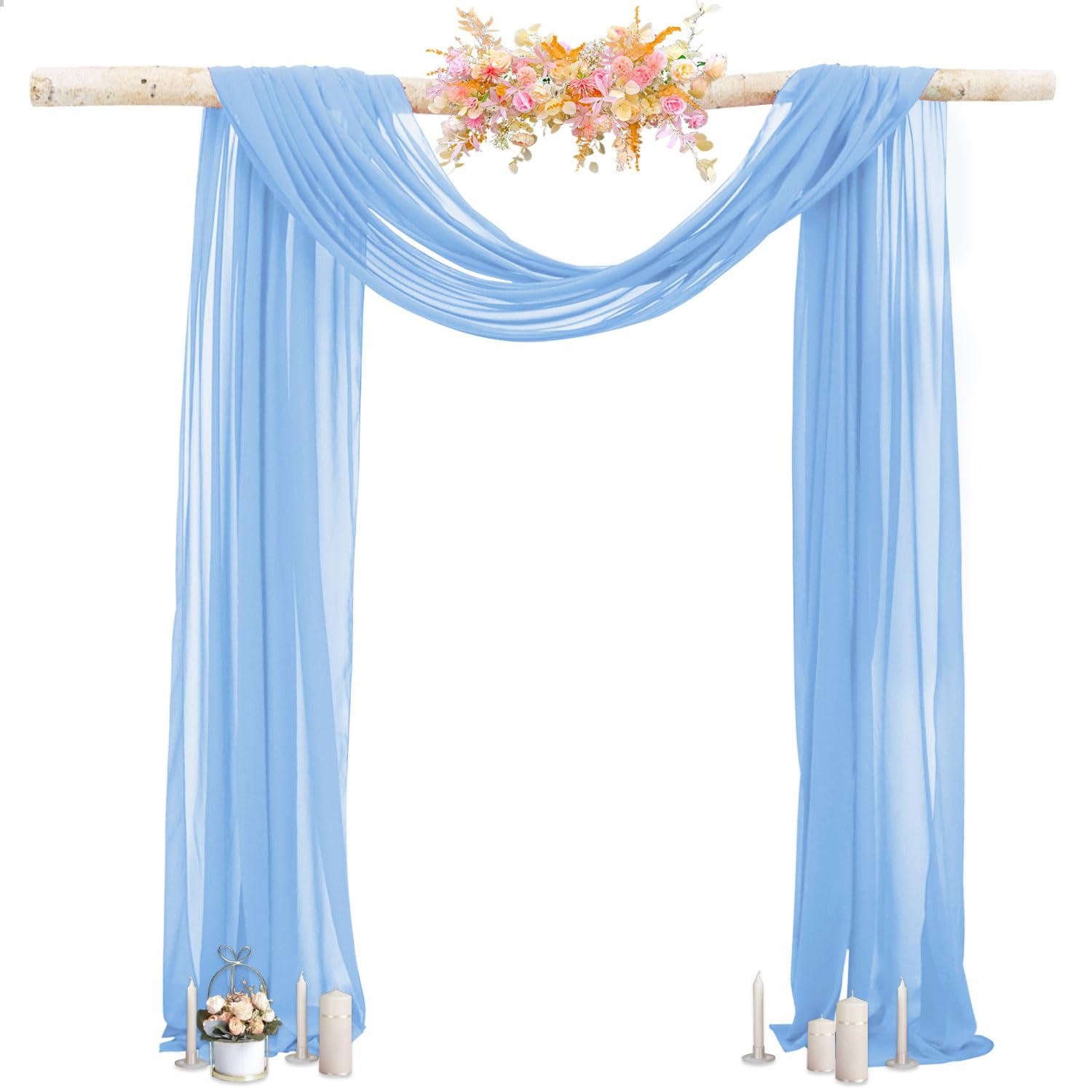 PATYDEST 1 Panel 20ft Wedding Arch Draping Fabric Baby Blue Sheer Fabric for Draping Chiffon Drapery for Wedding Arches Light Blue Drapes Curtains Panels Chiffon Backdrop Drapes for Wedding Reception