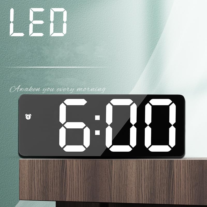 Image of Digital Alarm Clock for Bedroom, Mirror Surface LED Electronic Clocks, Adjustable Brightness, Voice Control,12 /24H Display, Alarm Clock for Kids,Office,Table,Nightstand, Black
