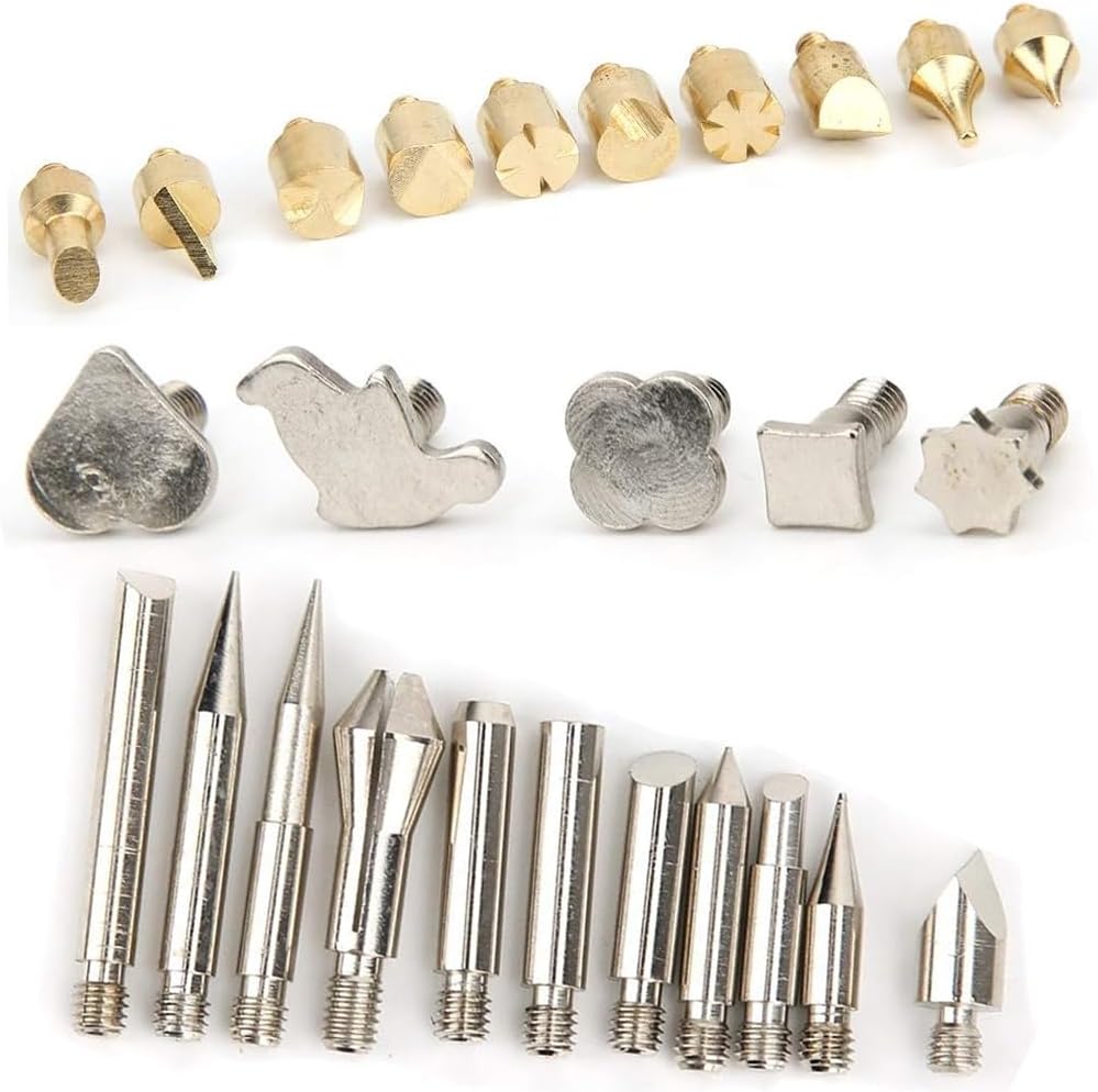 Wood Burning Tips, 28pcs Wood Burning Kit Carving Alphabet Figure Symbol Tool for Pyrography Embossing Soldering DIY Crafts Wedding Gift Wood Burner Tips Set Screw on Brass Pen Accessories Only