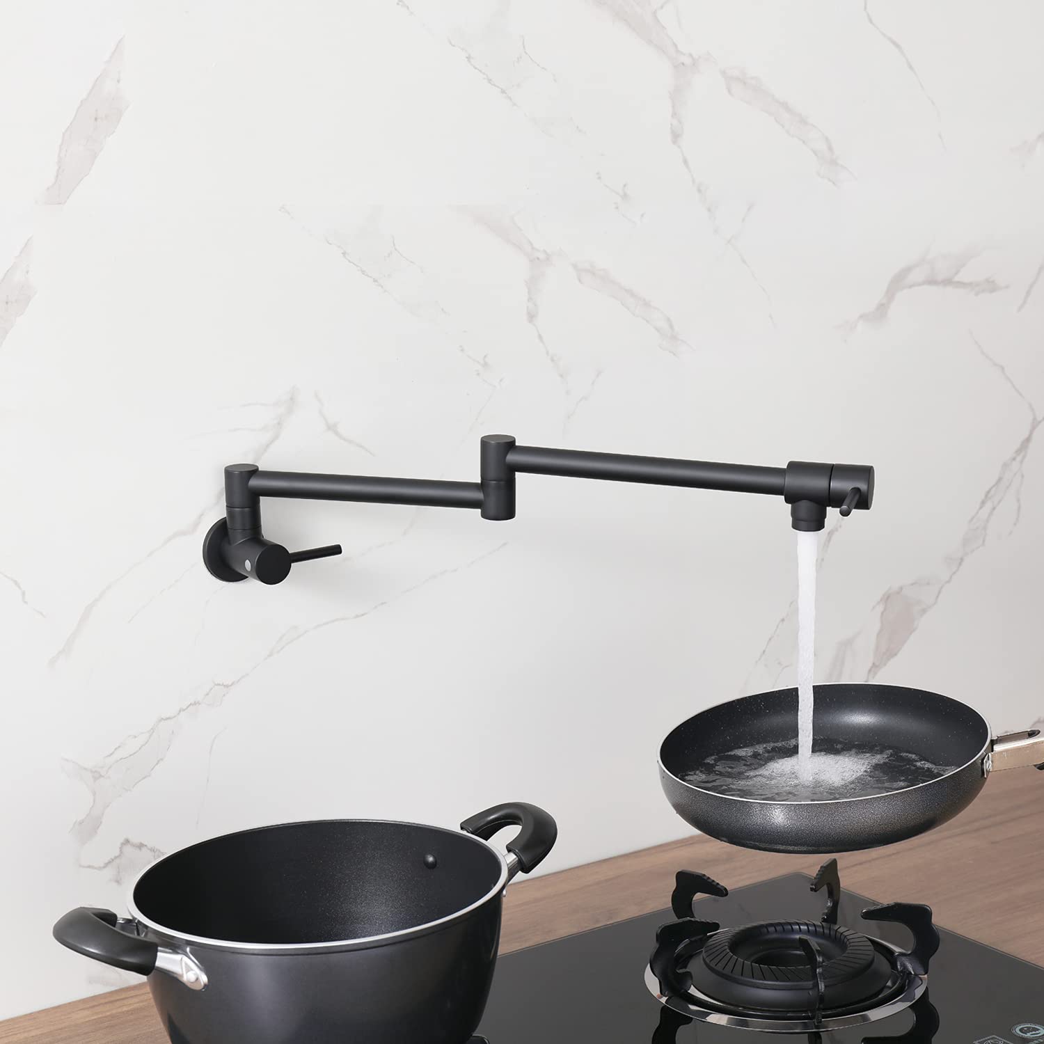 Pot Filler Folding Faucets,Wall Mount Pot Filler Kitchen Faucet Solid Brass,Swing Arm Folding Brushed Gold Modern Kitchen Sink Faucet Folding Stretchable with Single Hole Two Handles