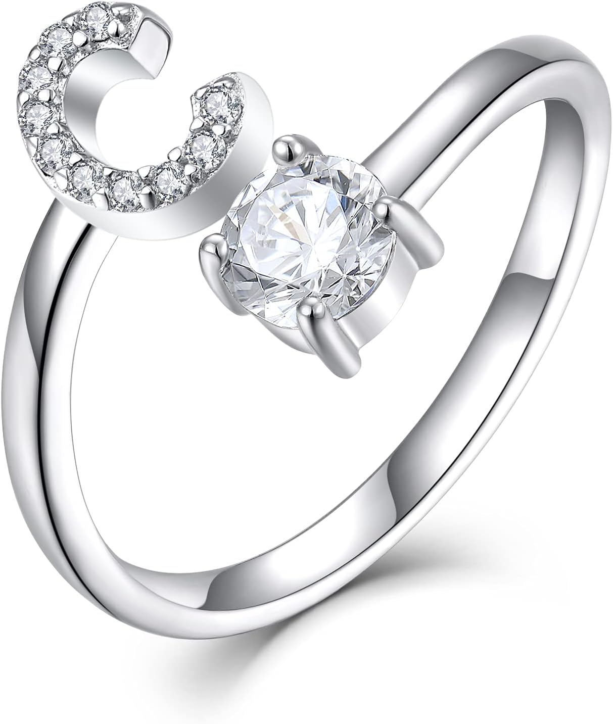 STARCHENIE Adjustable Initial Ring for Women 925 Sterling Silver Letters A-Z 26 Alphabet Rings Size 7