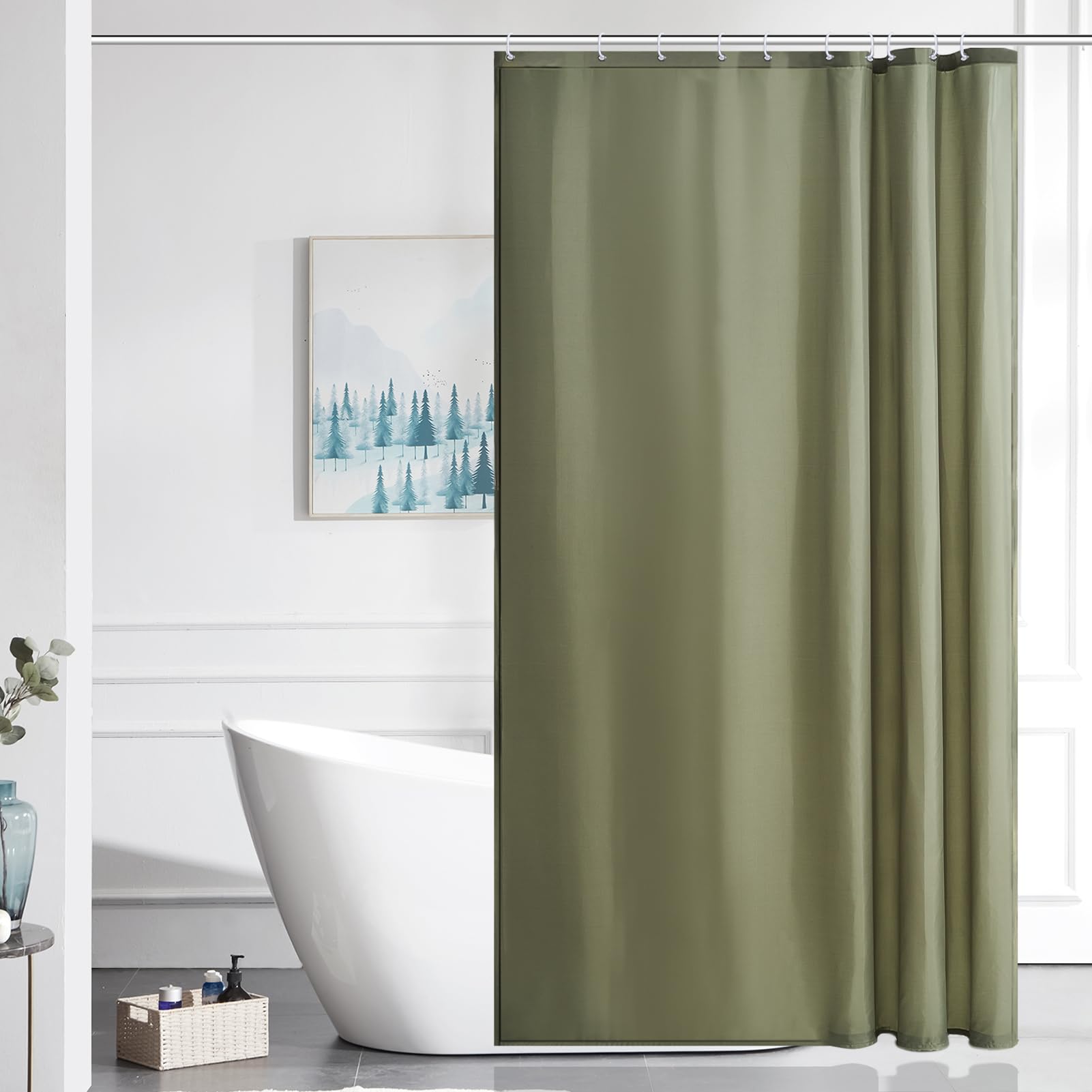 Furlinic Shower Curtain Mould Proof Resistant Wetroom Bathroom Polyester Fabric White 7ft Shower Curtains Liner Waterproof Rustproof Washable Weighted with 12 Hooks Extra Long 180x210cm 72x84. — view 98
