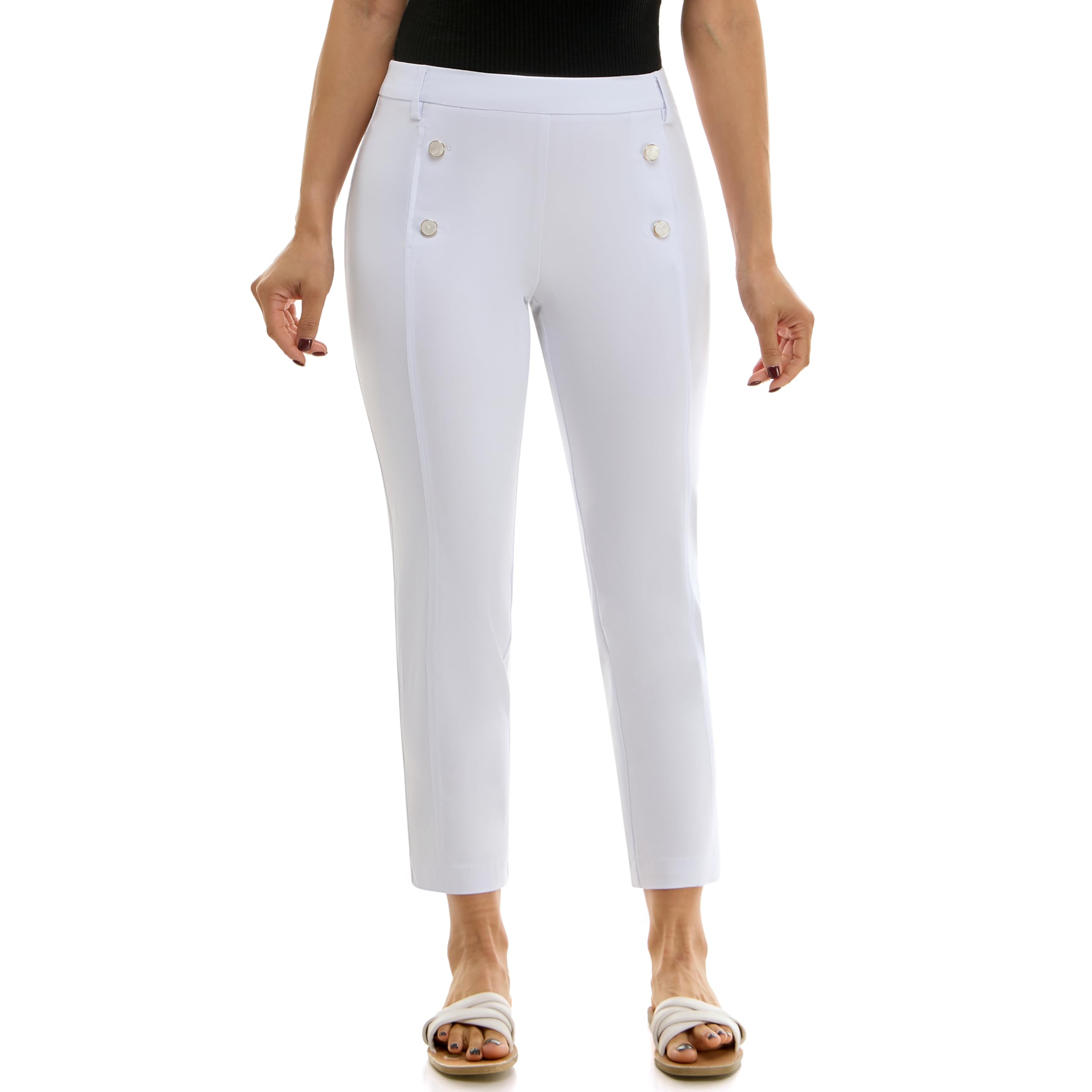 Zac & Rachel Women's Pull on Ankle Length Pant w/Four Button Front Detail and Belt Loops