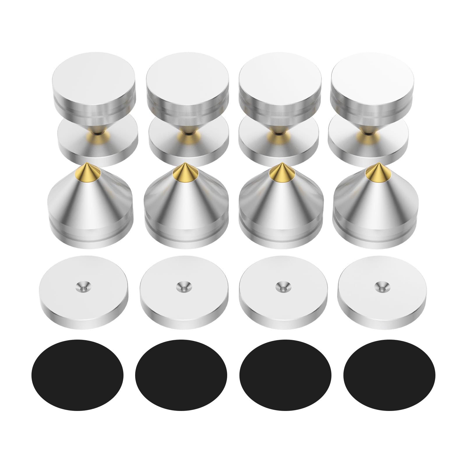 Lot de 8 pointes de haut-parleur, support de haut-parleur, amplificateur audio HiFi, DAC, CD, isolation phonique, pieds en alliage d'aluminium, pieds en alliage d'aluminium (argenté)