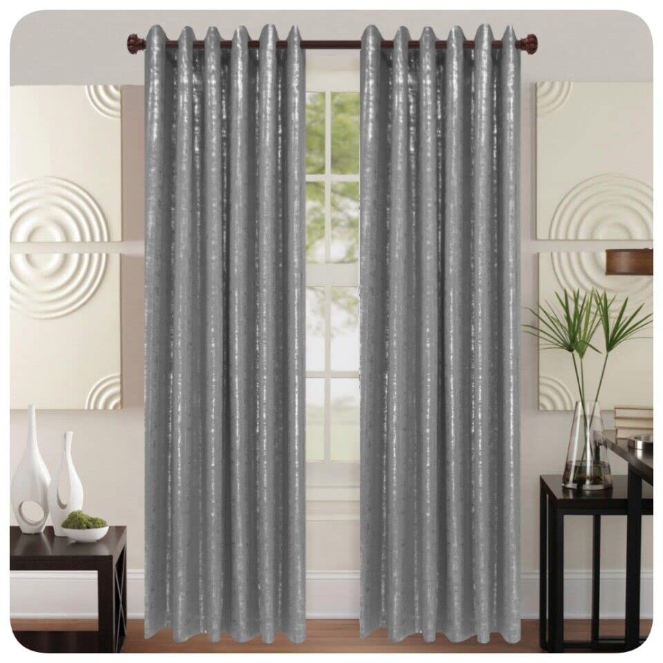 Luxury Sparkle Glitter Shimmer Silver Black Metallic Block out Curtain Eyelet Ring Top Pair Readymade Curtains (Silver, 46″ x 72″ (116 x 183 cm))