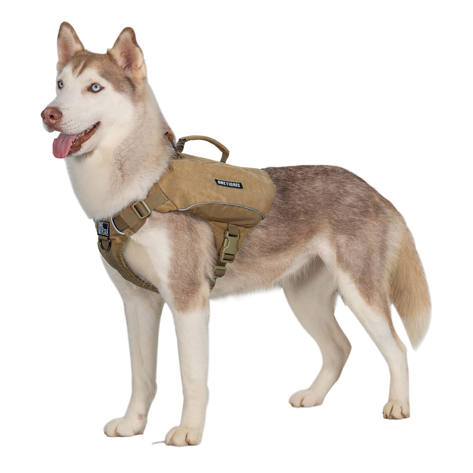 OneTigris CAMELUS Mochila de perro rasgado, camping, senderismo, para perros de tamaño M/L (L, marrón coyote)