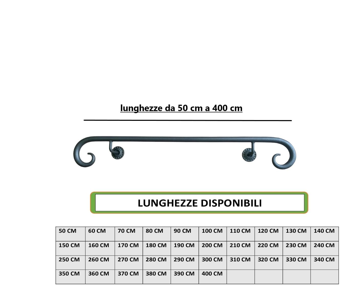 Corrimano in Ferro Mod. Positano da 50 cm a 400 cm- diametro 25 mm, adatto per scale interne e esterne, adatto per l'arredamento di qualsiasi stile. (Nero Antracite, 50 cm)