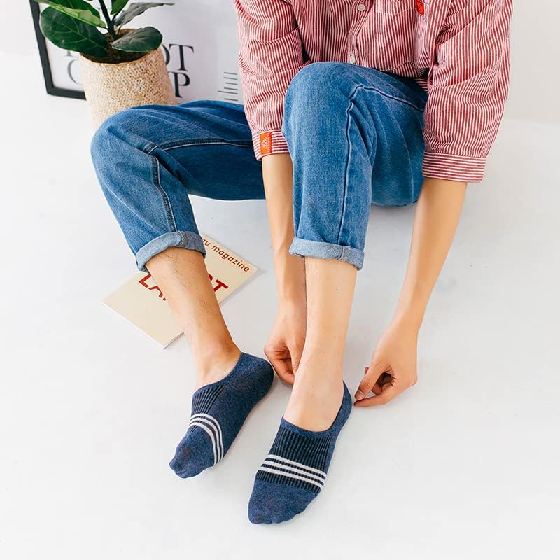 5 Pairs Men Spring Summer Striped Cotton Boat Socks Breathable Sweat-absorbent Invisible Short Sock