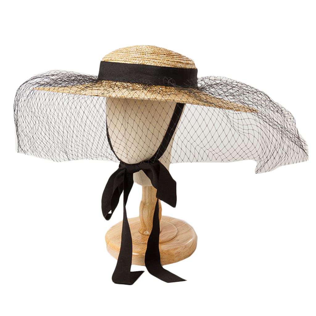 Sombrero trenzado de paja para niñas, playa, vacaciones, a prueba de sol, tamaño ajustable con decoración de granadina, unisex, SPF de ala ancha