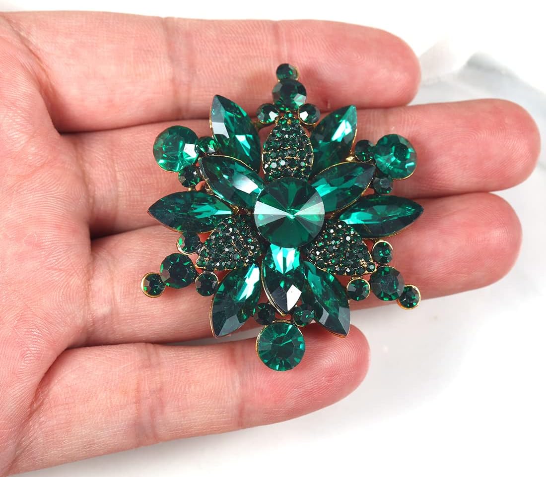 YOQUCOL Vintage Austrian Crystal Rhinestone Flower Shape Brooch Pin for Women - Image 7