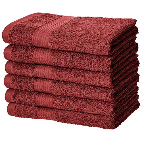 Image of Amazon Basics 6-Piece Fade-Resistant 100% Cotton Hand Towels for Bathroom, Soft Absorbent, 26 x 16 inches, Crimson