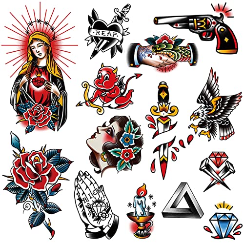Pusnmi Vintage Temporary Tattoo For Men Women Fake Tattoos For Halloween Face Leg Arm Neck Old School Tattoos Stickers For Club Sexy Flower Cool Eagle Tattoos #TOP3