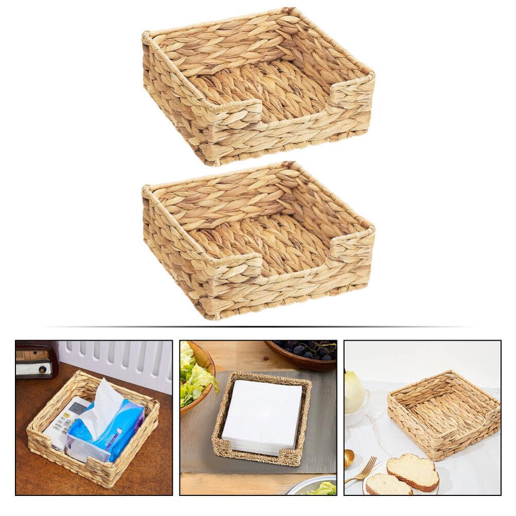 Kichvoe Soporte De Servilletas Tejido De De Agua Cuadrado Cesta De Mimbre Para Escritorio Almacenamiento Rústico Para Cocina Oficina Hogar 18X18X7cm