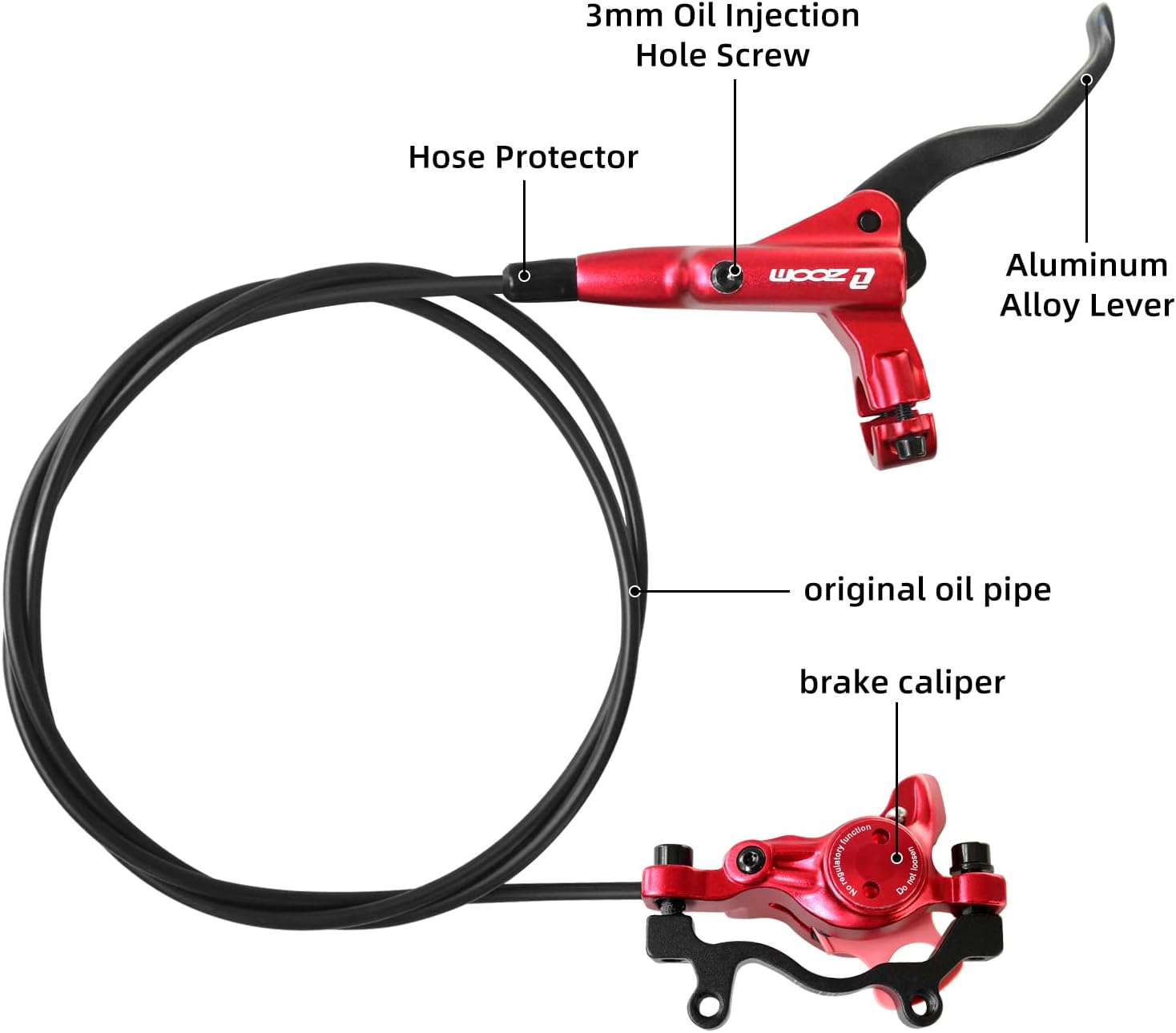Z00M MTB Hydraulic Disc Brakes Set Mountain Bike Left Front 800mm Right Rear 1450mm Hydraulic Brake Aluminum Alloy Bicycle Disc Brake for E-Bike Fat Bike Road Bike 2 Piston