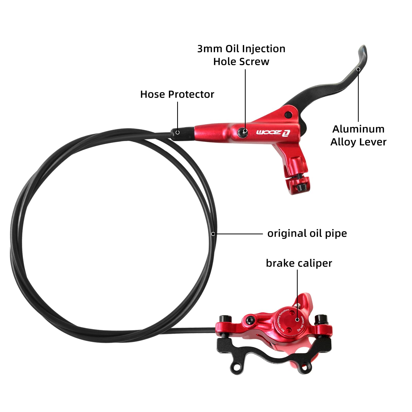 Z00M HB875 - Set di freni a disco idraulici per mountain bike, anteriore sinistro, 800 mm, posteriore destro, 1450 mm, freno idraulico in lega di alluminio, freno a disco per bici elettrica, fat bike