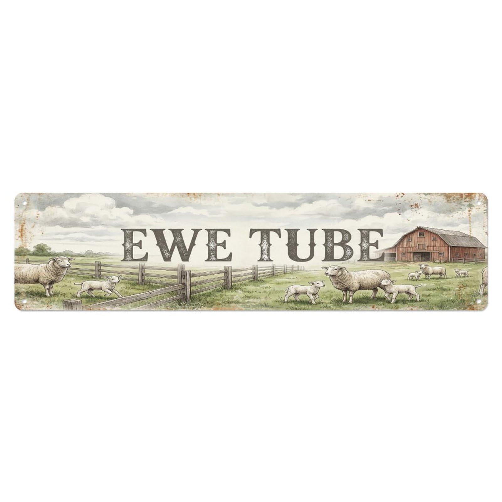 Vintage Yard Ewe Sheep Farmhouse Funny Sheep Backyard Farm Metal Tin Sign Plaque Wall Decor for Cafe, Club, Garden Metal Poster 4x16Inch