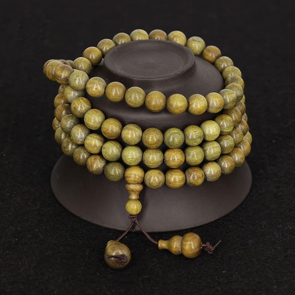 Koraliki modlitewne, bransoletki z koralików, 8 mm zielony sandałowiec wielokołowy naszyjnik z koralików 108 Budda różaniec unisex do modlitwy medytacja mala(Green-10mm)