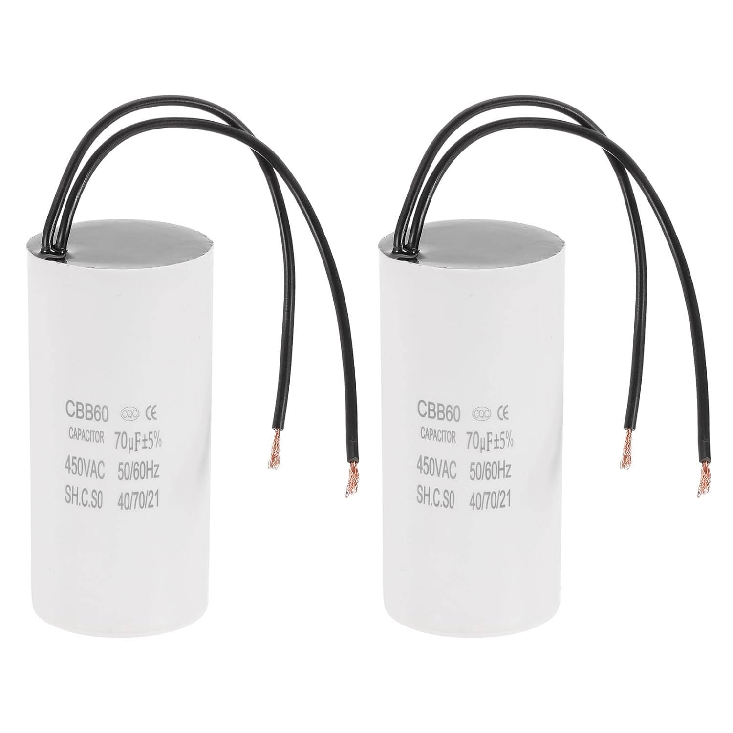 PATIKIL 2 Pcs 70uF CBB60 Running Capacitor with 2 Wires, AC 450V Start Up Motor with Frequency of 50Hz/60Hz for Refrigerators, Washing Machines, Water Pumps, Air Compressors Pumps