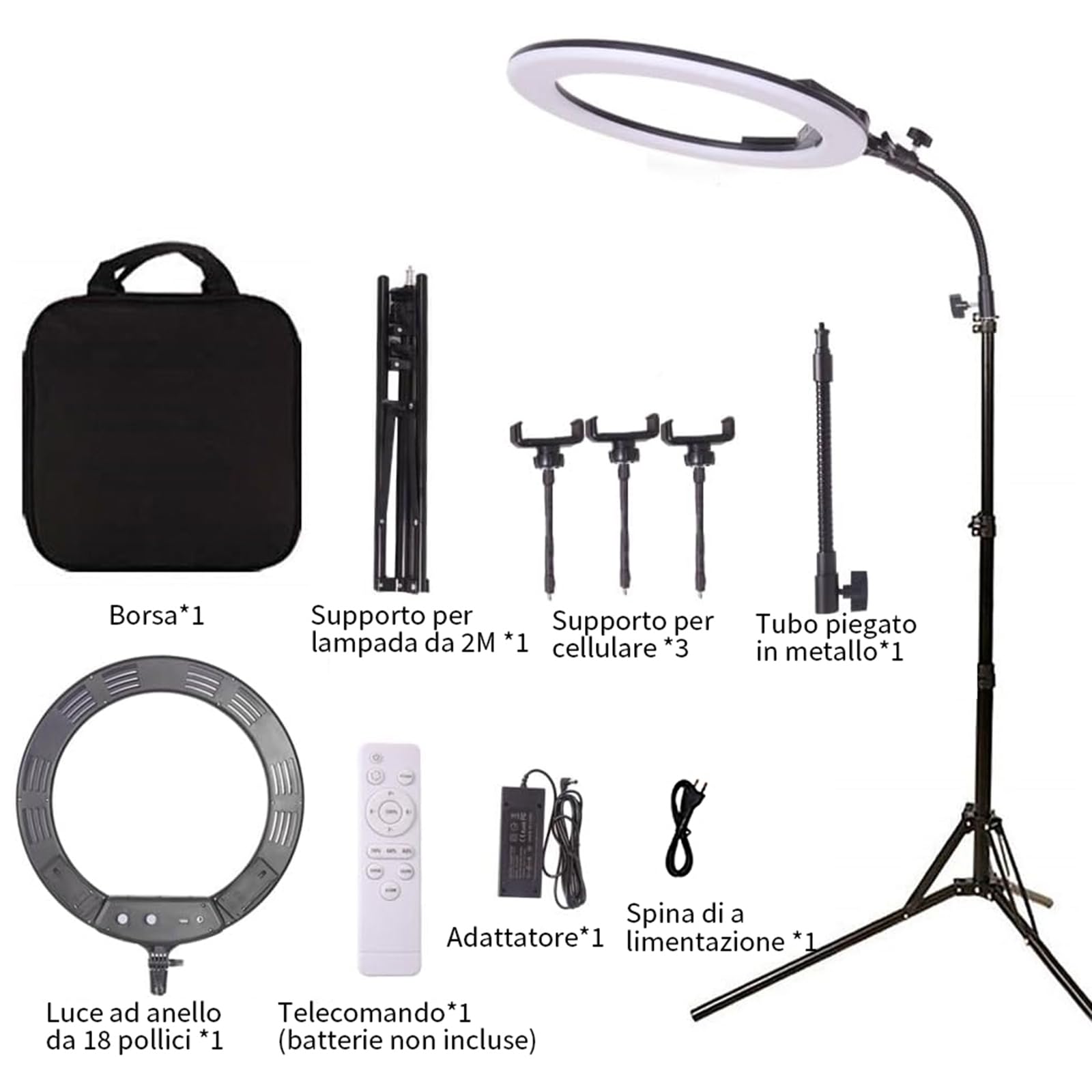Luce ad Anello -18 Pollici 38 W 3200-5600 K Bicolore Dimmerabile LED Kit di Illuminazione per Fotografia di Bellezza Youtube TikTok, Trucco, Selfie, Ritratto, Tatuaggio, Sopracciglia,Luce video