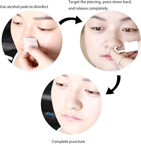 Miniatura 2 de 2 pcs Disposable nose piercing kits, at home nose piercing kit, nose ring gun Golden nose stud 8 nose studs and rings are included