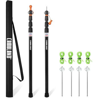 CAMULAND tarpaulin poles heavy duty tent poles set of 2 adjustable aluminum tent poles for tarps light and portable telescopic tarpaulin poles for camping hiking hammock etc 4 segments