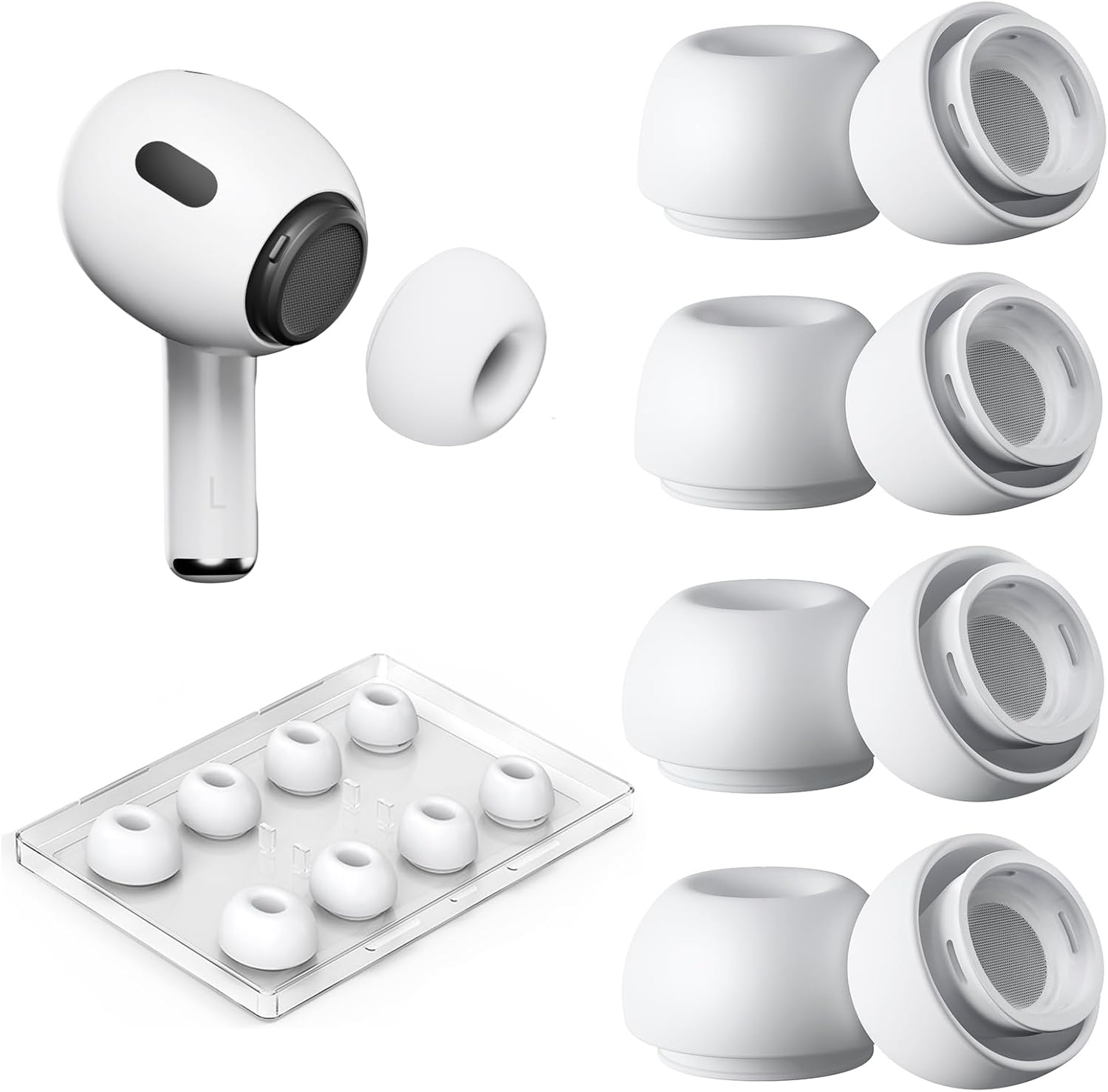 4 Pairs Replacement Ear Tips for AirPods Pro 2nd/1st Generation with Portable Storage Box,Noise Reduction Holewith & Built-in dust Guard Screen,Silicone Ear Tips for Apple AirPods Pro,4 Size-White 4 Pairs Replacement Ear Tips for AirPods Pro 2nd/1st Generation with Portable Storage Box,Noise Reduction Holewith & Built-in dust Guard Screen,Silicone Ear Tips for Apple AirPods Pro,4 Size-White