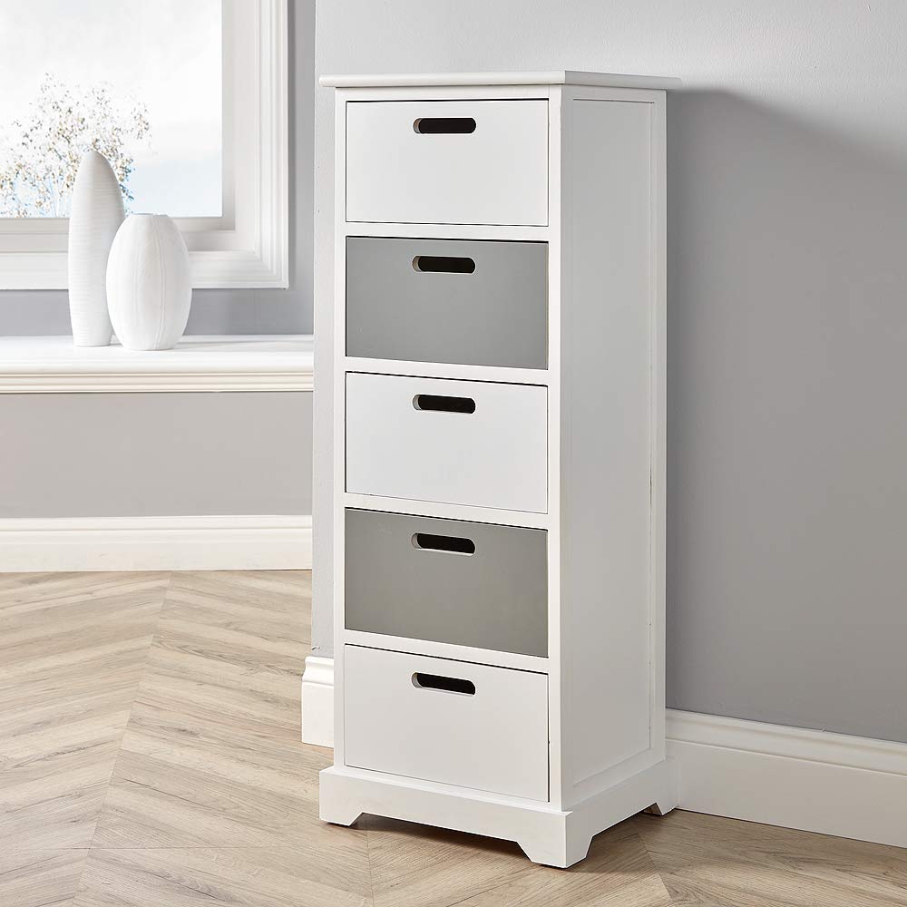 Buy Home Source White Grey Wooden Chest Tallboy Storage Unit Bedroom