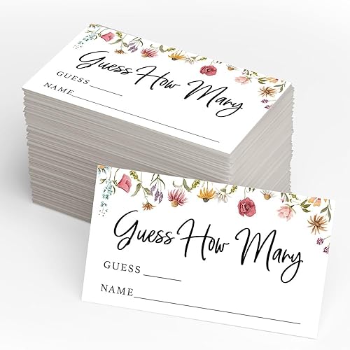 Miniatura 6 de Printed Party Juego de adivinanzas en tarro de caramelo (juego de 50), tema de flores silvestres, incluye letrero de mesa a juego