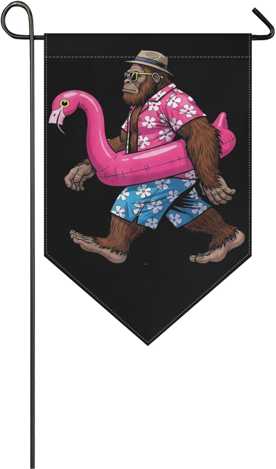 Pool Bigfoot Flamingo Sasquatch Flamingo Float Bigfoot Triangular Garden Flag Everyday Decor Funny Garden Flags Garden Flags For Outside Lawn Decor 12 x 18.5 Inch