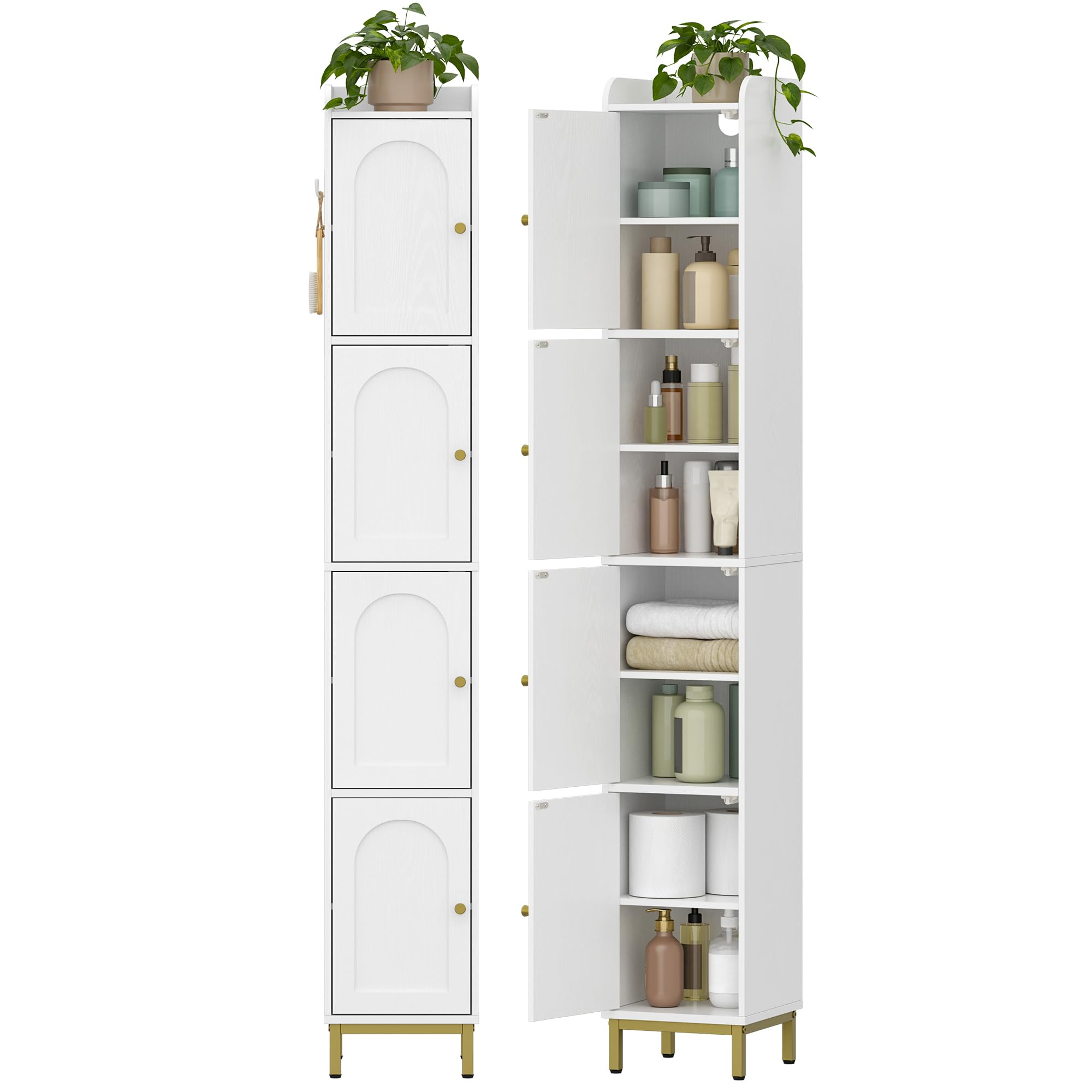Hzuaneri Mobile da Bagno Alto, Armadio a Colonna da Bagno Salvaspazio, 4 Ripiani Regolabili e 4 ante, con piedini regolabili, per Bagnos, Soggiorno, camera da letto, 26 x 28 x 180 cm, Bianco BC43313G