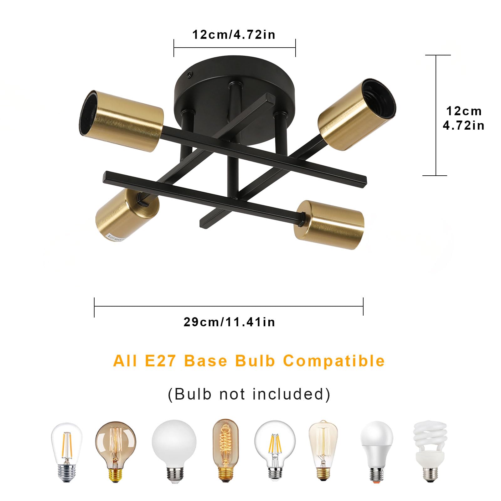 Goeco Deckenleuchte Schwarz Kronleuchter Vintage Industrielle Deckenlampe E27 4 Flammig, Metall Pendelleuchte Deckenleuchtung für Schlafzimmer, Wohnzimmer, Esszimmer, Küche