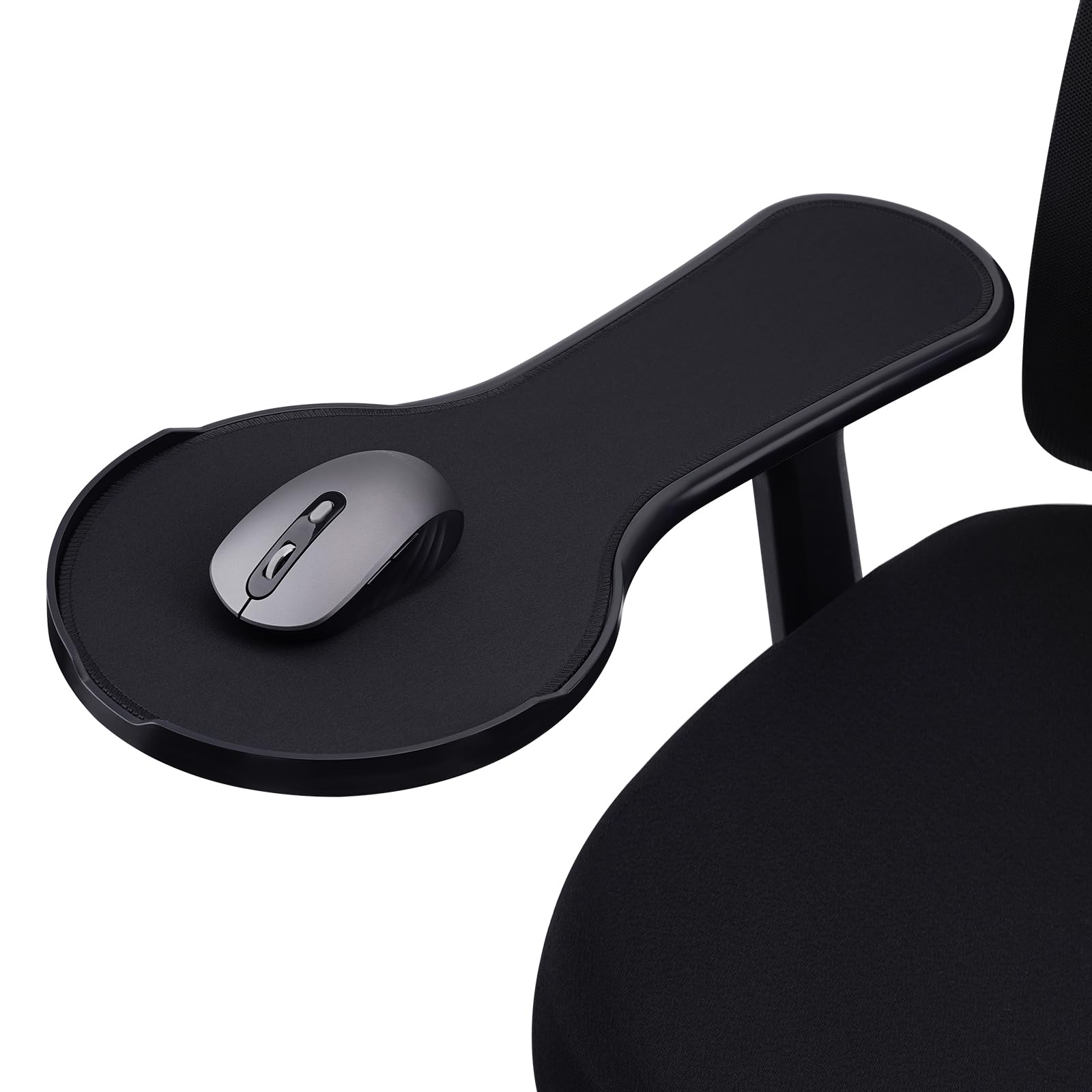Pxoerzy Ergonomic armrest Mouse pad for Chair, Chair arm Mousepad Mouse Tray, Attaches to Chair with Straps,Black