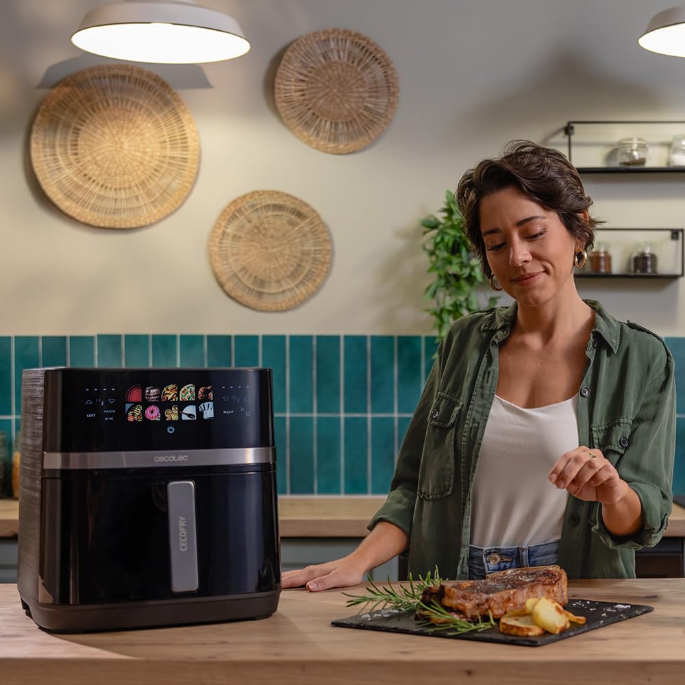 Cecotec Friggitrice ad Aria 8 Litri - Air Fryer Cecofry&Grill Duoheat 8000. 2200W, Doppia Resistenza, Dietetica e Digitale, Finestra, Temperatura Regolabile 80-200°C, 8 Menu