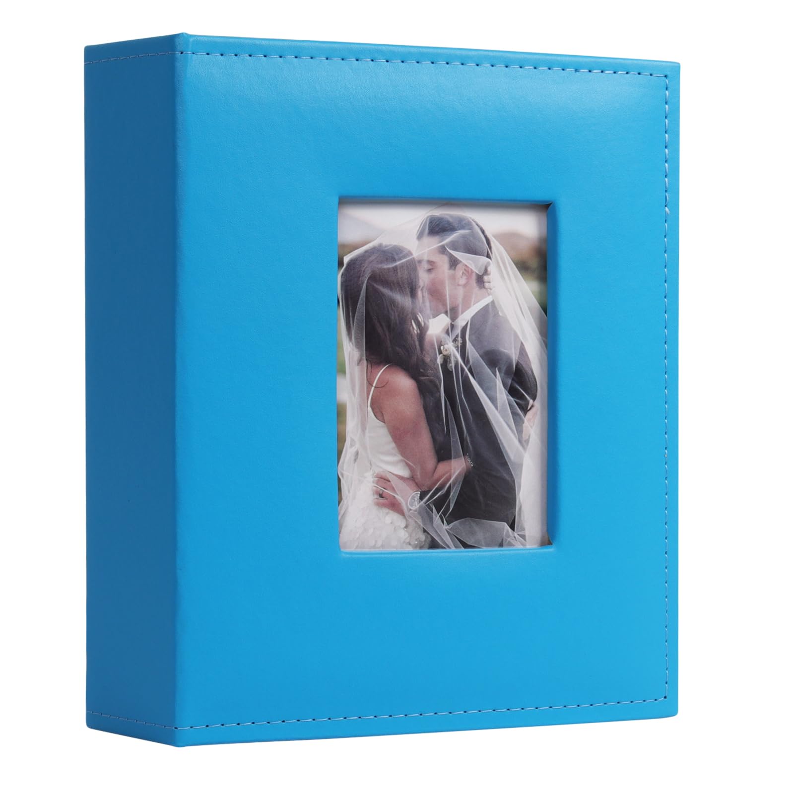 200 4x6 Small Photo Album with Front Window, Leather Cover Photo Album Book for Family Wedding Baby Anniversary (Sky Blue)