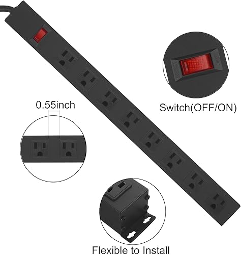 Miniatura 3 de Regleta de alimentación de metal con 8 tomas de corriente, toma de montaje en pared resistente, amplio espacio para tienda comercial con