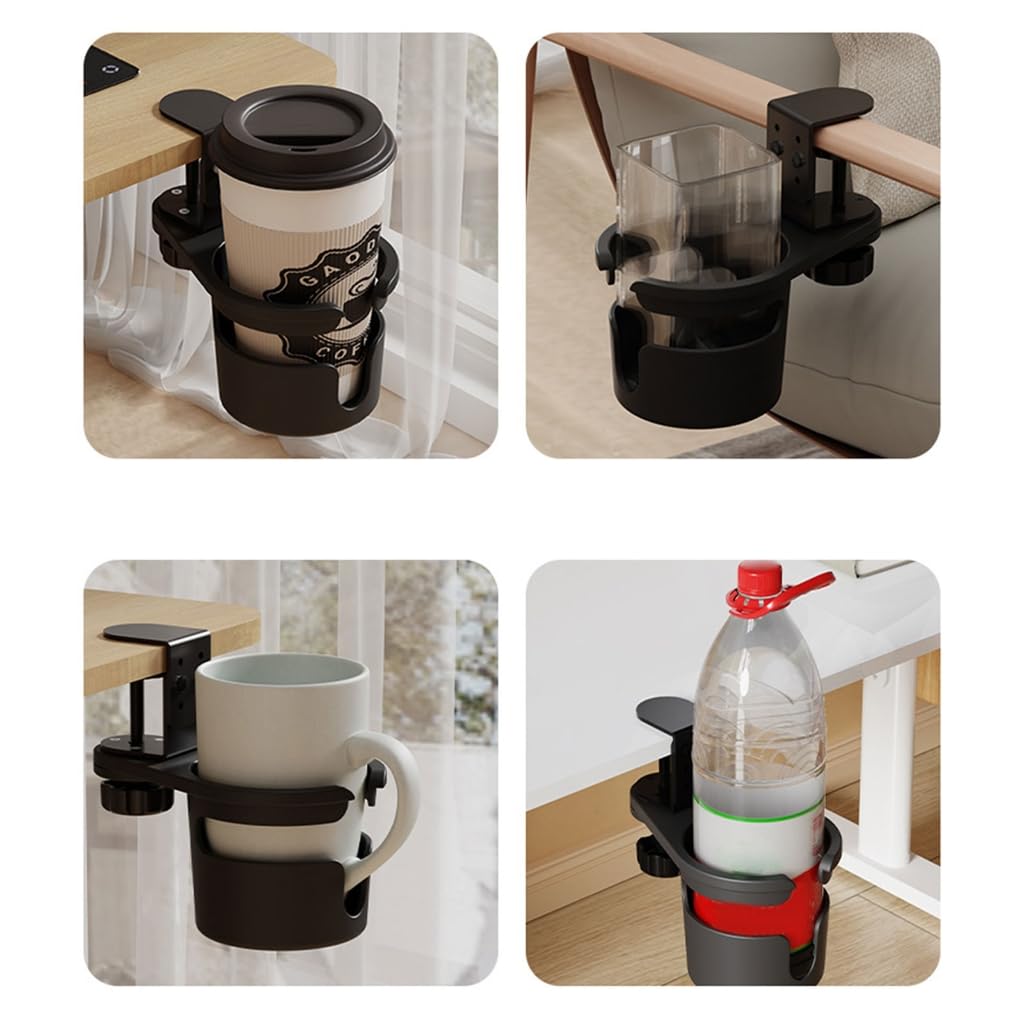 Rotating Clamp Desk Cup Holder Spill Proof Leakproof Drink Bottle Holder Clip for Office and Home Desktop Accessories