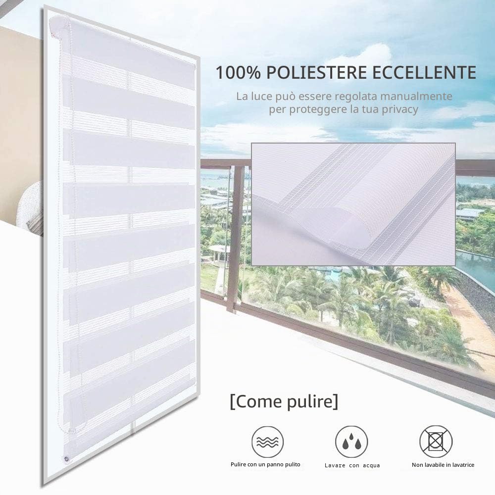 SMONTER LUCKUP - Tenda a rullo Zebra, fissaggio facile, con accessori di montaggio, avvolgibile, Fibra tessile, bianco, 45CM×150CM